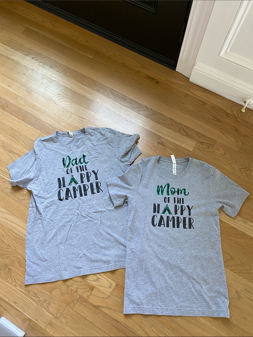 Matching Mom & Dad of the Happy Camper T-Shirts - Gray
